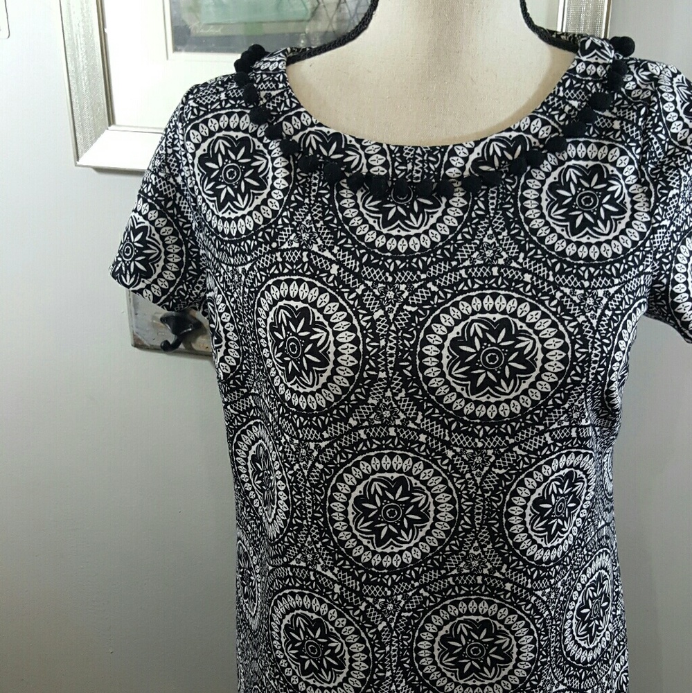 🎉 Talbots black white medallion pom-pom dress PS - Picture 4 of 8